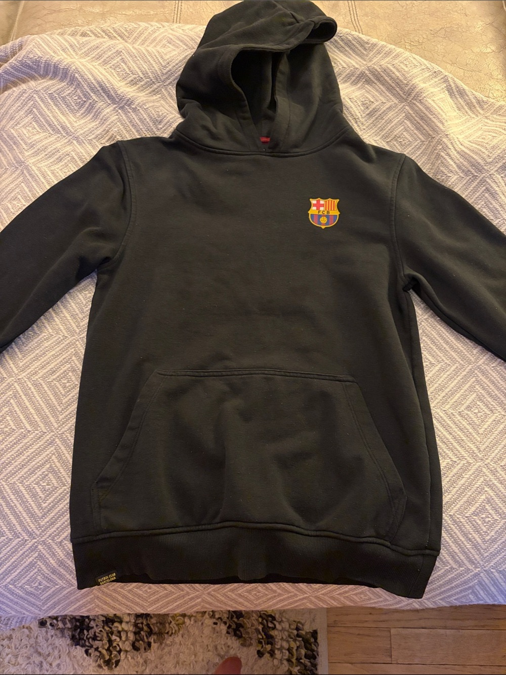 Black FC Barcelona Kids Hoodie Sweatshirt ( fits best for ages 12-13)